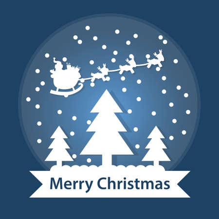 Flat vector illustration of a snowball with Christmas trees and Santa Clausのイラスト素材