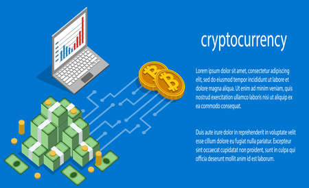 Isometric 3D vector illustration concept of crypto currency bitcoin