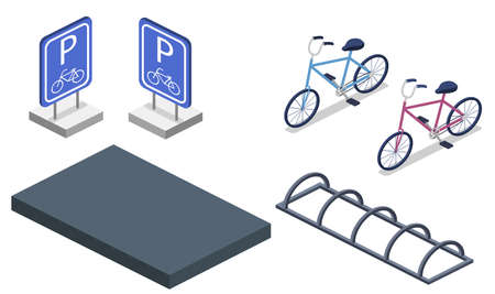 Parking for bicycles isometric 3D vector illustrationのイラスト素材
