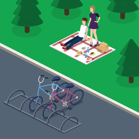 People relax in a green park vector illustration 3D isometricのイラスト素材