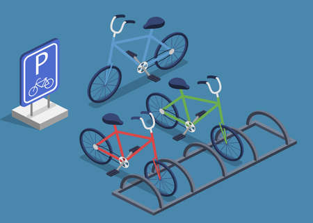 Parking for bicycles isometric 3D vector illustrationのイラスト素材
