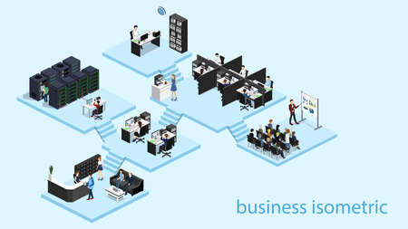 Isometric vector illustration flat. 3d office interior departments concept.のイラスト素材