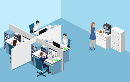 Isometric vector illustration flat 3d office interior departments concept vector.のイラスト素材