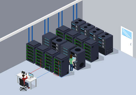 Isometric 3D vector illustration concept server room data centerのイラスト素材