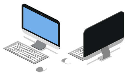 Isometric 3D vector illustration concept of computer front view and back viewのイラスト素材