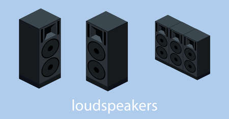 Isometric 3D vector illustration concept collection of technology. Speakers for music, sound amplifierのイラスト素材