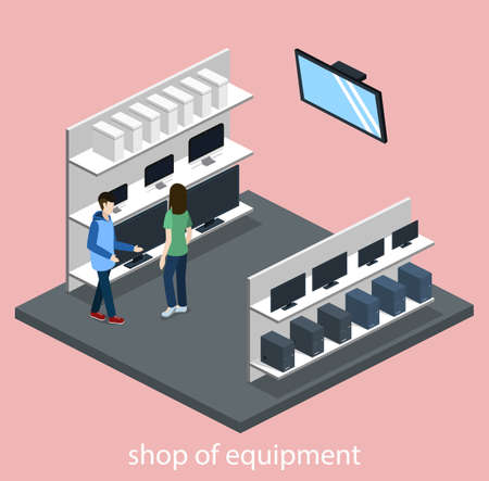 Isometric 3D vector illustration computer store and hardware storeのイラスト素材