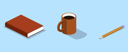 Isometric 3D vector illustration organizer with a pencil and cup. Lying book with a pencil and cupのイラスト素材