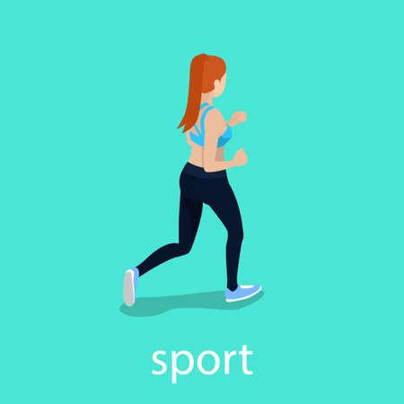 The girl goes in for sports. The woman is jogging isometric 3D illustration vectorのイラスト素材