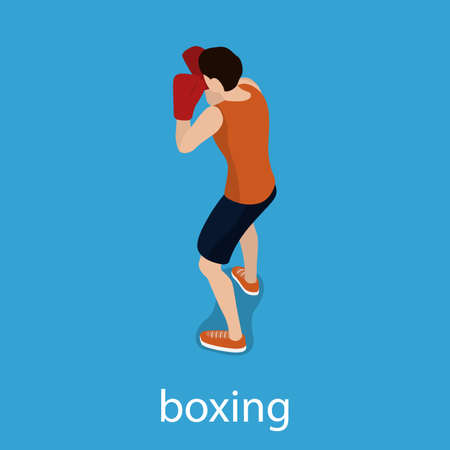A man is training a blow. The man is engaged in boxing Isometric 3D vector illustrationのイラスト素材