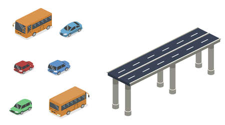 Isometric 3D vector illustration high-speed road or road with transportのイラスト素材
