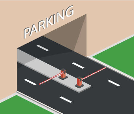 Isometric 3D vector illustration entrance and exit to the parking lotのイラスト素材