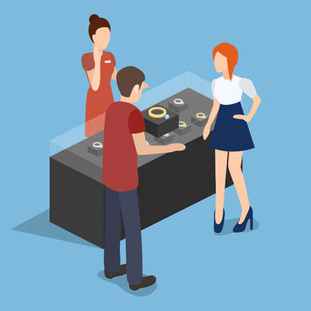 Isometric flat 3D concept vector illustration interior of jewelry store.のイラスト素材