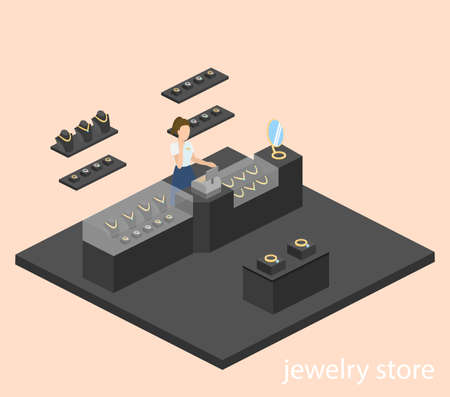 Isometric flat 3D concept vector illustration interior of jewelry store.のイラスト素材