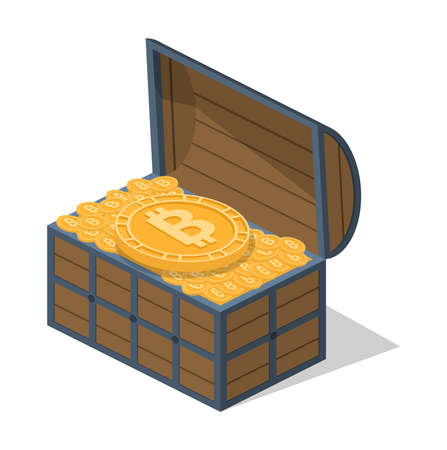 Isometric 3D vector illustration concept a chest with a crypto currencyのイラスト素材