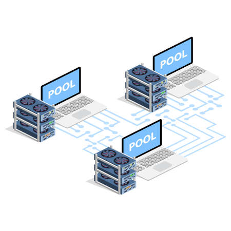 Isometric 3D vector illustration data processing, technology, storage and data exchangeのイラスト素材