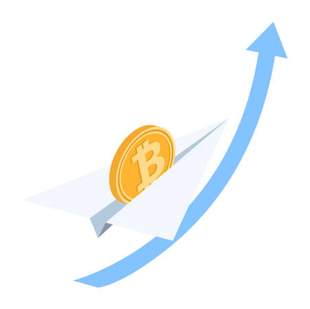 Isometric 3D vector a jump in the cost of bitcoin.のイラスト素材