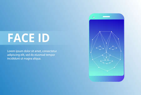 Flat vector illustration face detection or recognition with smartphone. Smart technologiesのイラスト素材