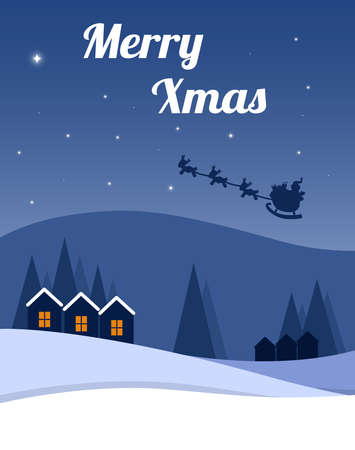 Flat vector illustration cartoon Christmas card with winter landscapeのイラスト素材