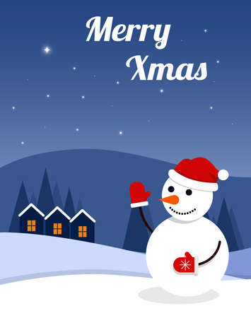 Flat vector illustration cartoon Christmas card with winter landscapeのイラスト素材