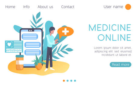 Vector illustration web design mockup of medical landing site. Call and consult a doctor online. Modern vector design for web sites and mobile applicationsのイラスト素材