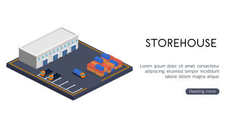 Isometric 3D vector illustration oil refinery and industrial warehouse buildingのイラスト素材