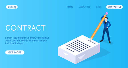 Modern Contract with businessman concept of landing page vector isometric 3D illustration.のイラスト素材