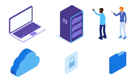Modern concept cloud storage vector isometric set.