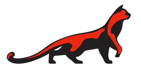 Black and red silhouette of cat. Vector illustration.のイラスト素材