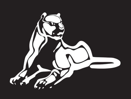 White silhouette of tiger on black background. Vector illustration.のイラスト素材