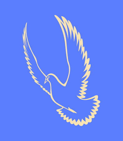 Silhouette of pigeon on blue background. Vector illustration. Outline image of dove bird.のイラスト素材