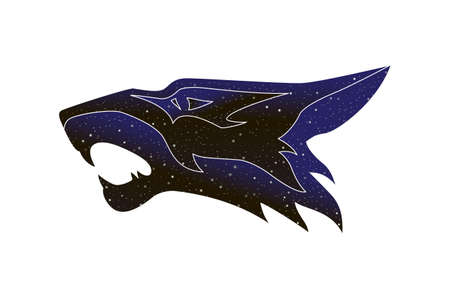 Wolf, coyote or dog stylized roaring head. Tribal power mascot. Vector line canine animal...