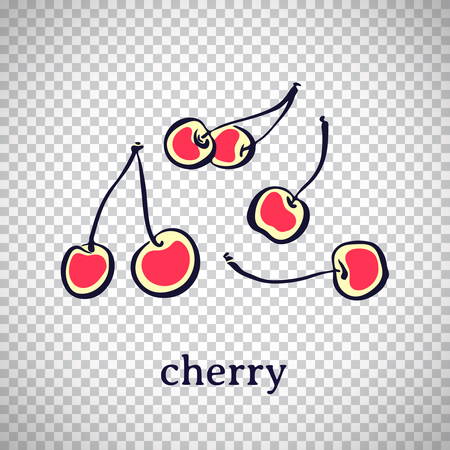 Hand drawn stylized cherry. Vector fruit isolated on transparent background. Graphic illustration for logo or icon.のイラスト素材
