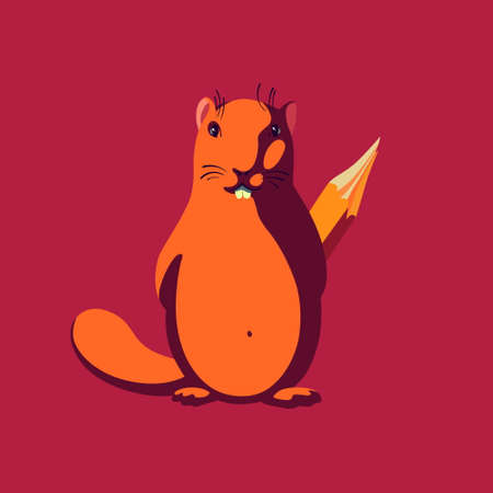 Cute beaver animal vector illustration. Cartoon wild character for logo or mascot. Aquatic fluffy rodent standing flat clipart.のイラスト素材