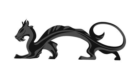 Dragon vector illustration, black and gray isolated on white background. Silhouette as logo or mascot. Stylized symbol.のイラスト素材