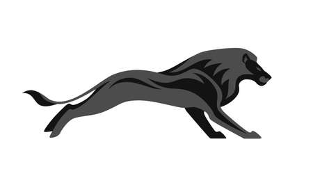 Stylized silhouette of lion. Vector animal illustration, black isolated on white background. Graphic image for tattoo, logo or mascot. Symbol of power and freedom.のイラスト素材