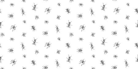 Hand drawn seamless pattern with beetles collection. Sketch style vector illustration. Black isolated bugs insect on white endless background.のイラスト素材
