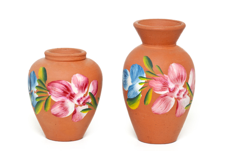 Hand Painted Terracotta Potsの写真素材
