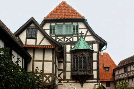 Gothic fachwerk building in the Wartburg castle, Germanyのeditorial素材