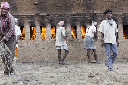 Asia India Tamil Nadu Sengal Soolai village June 2014 All people of the village work 12 hours a day 6 days per week doing hand made bricks for buildings and house.のeditorial素材