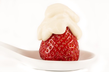 strawberry with cream vanilia in white spoon white background Franceの写真素材