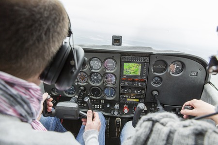 Flying lesson in an aircraft Cessna 172 Franceの写真素材