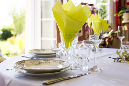 elegant table set to family French way of life Franceの写真素材