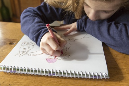 Little girl drawing school home education creativityの写真素材