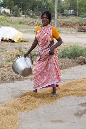 Documetary Editorial. Pondicherry country, India - June 15 2014. Gipsy camp early in the morning. Just get up, working, family closed together, poor workers without house, family way of lifeのeditorial素材