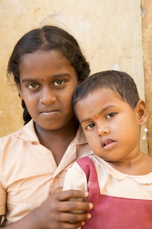 Documentary image. Pondicherry, Tamil Nadu,India - May 12 2014. School students in school, out school, in groups, with uniforms. In government schoolのeditorial素材