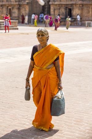 Thanjavur, Tamil Nadu, India - June 27, 2014. Tanjore temple in Tamil Nadu India  building. Religious people around the temple.のeditorial素材