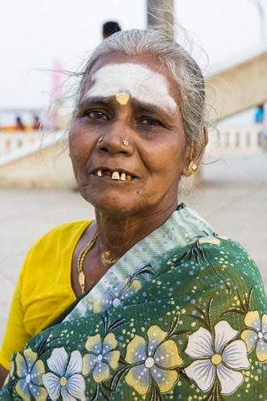 Illustrative image. Pondicherry, Tamil Nadu, India - April 14, 2014. Portrait of senior indian woman...