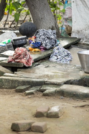 Illustrative image. Pondicherry, Tamil Nadu, India - April 21, 2014. Scenes of life in small poor...