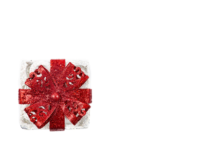 Gift boxe with red ribbon on white backgroundの写真素材